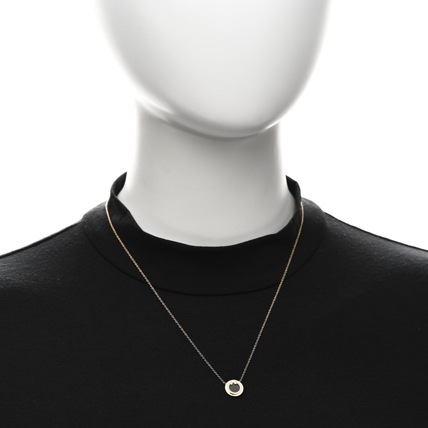 Tiffany 18K Yellow Gold Diamond Black Onyx Small T Circle Pendant Necklace 2 of 6