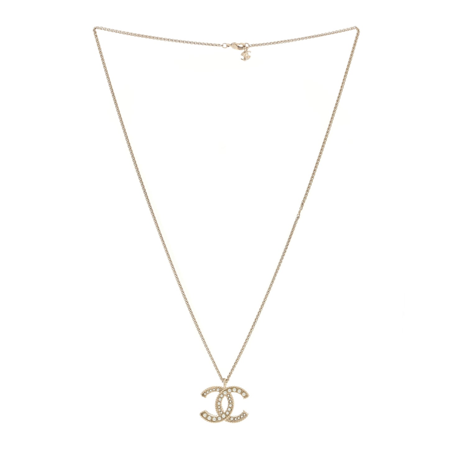 Pearl CC Pendant Necklace Light Gold