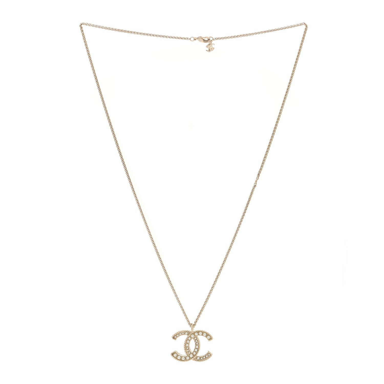 Chanel Pearl CC Pendant Necklace Light Gold 2 of 3