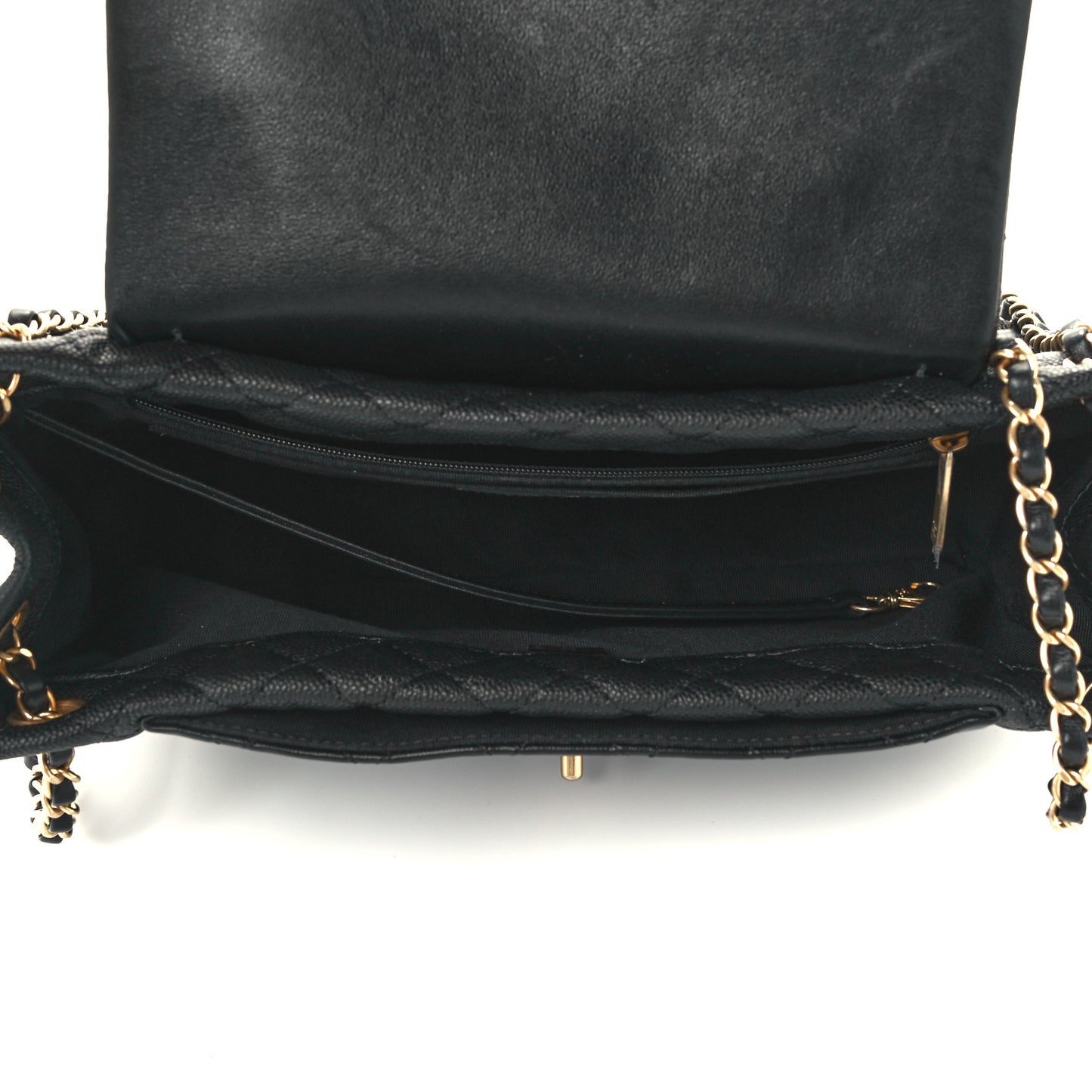 Caviar Calfskin Quilted Top Handle Flap Black