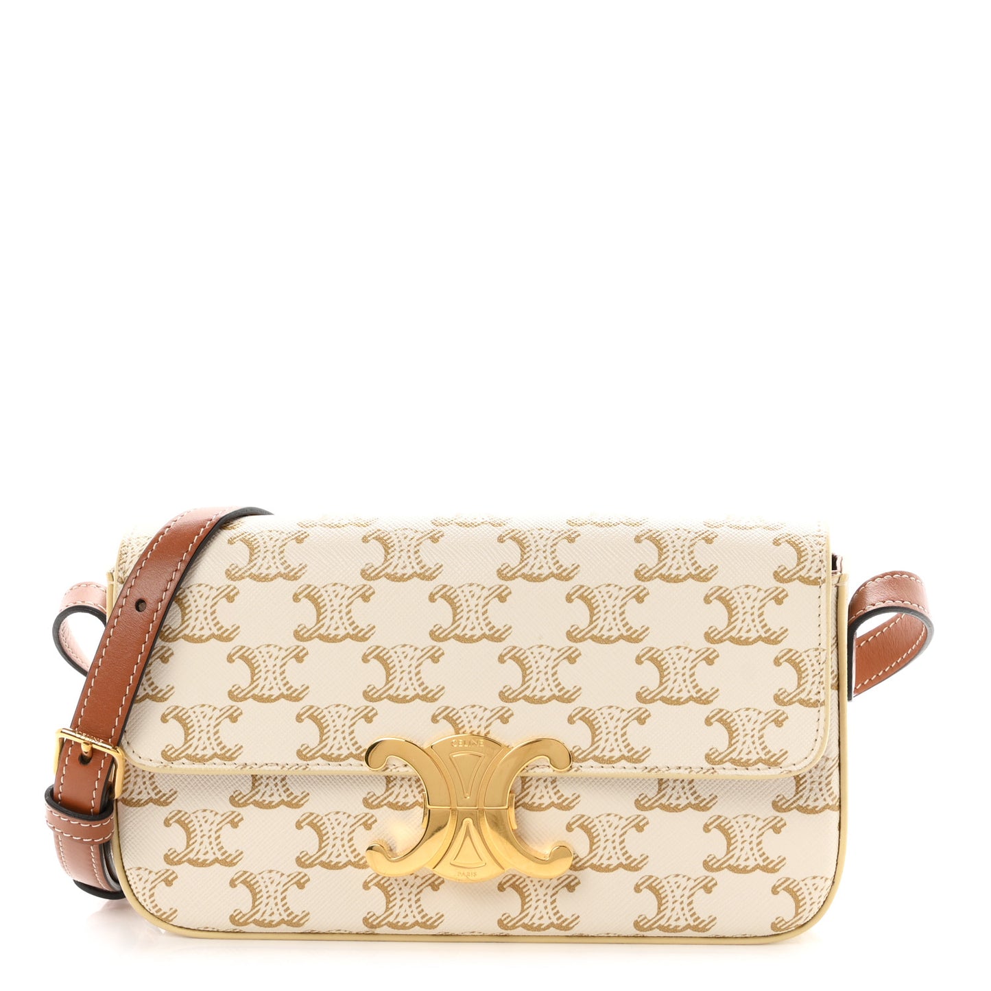 Canvas Calfskin Triomphe Shoulder Bag White