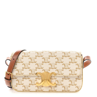 Celine Canvas Calfskin Triomphe Shoulder Bag White 1 of 11