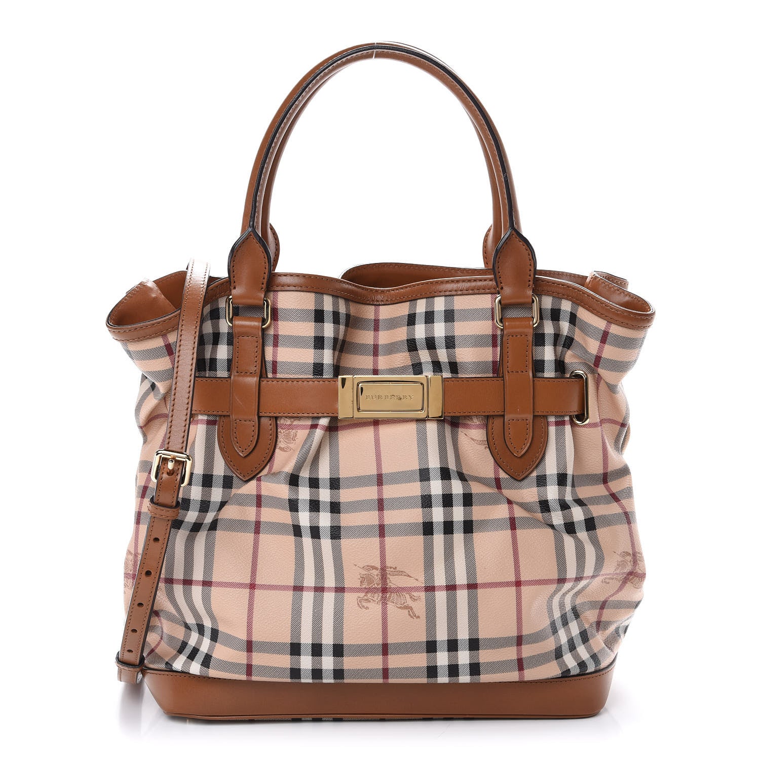 Burberry Haymarket Check Medium Golderton Tote Mid Camel 1 of 15