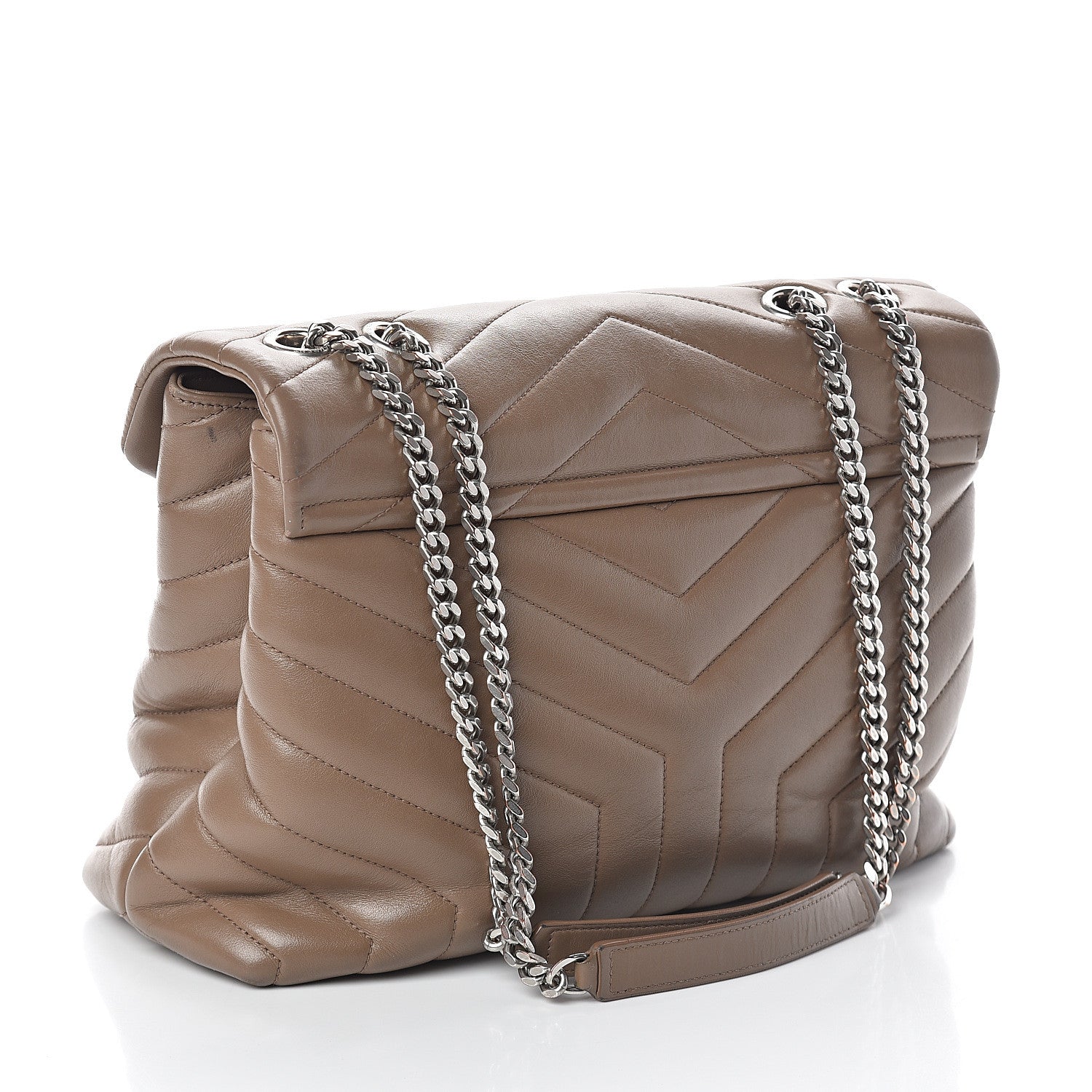 Saint Laurent Calfskin Y Quilted Medium Loulou Monogram Chain Satchel Light Brown 2 of 9