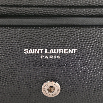 Saint Laurent Grain De Poudre Matelasse Chevron Monogram Card Case Black 6 of 7