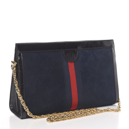 Gucci Suede Patent Web Dragon Embroidered Medium Ophidia Chain Shoulder Bag Blue Multicolor Black 3 of 10