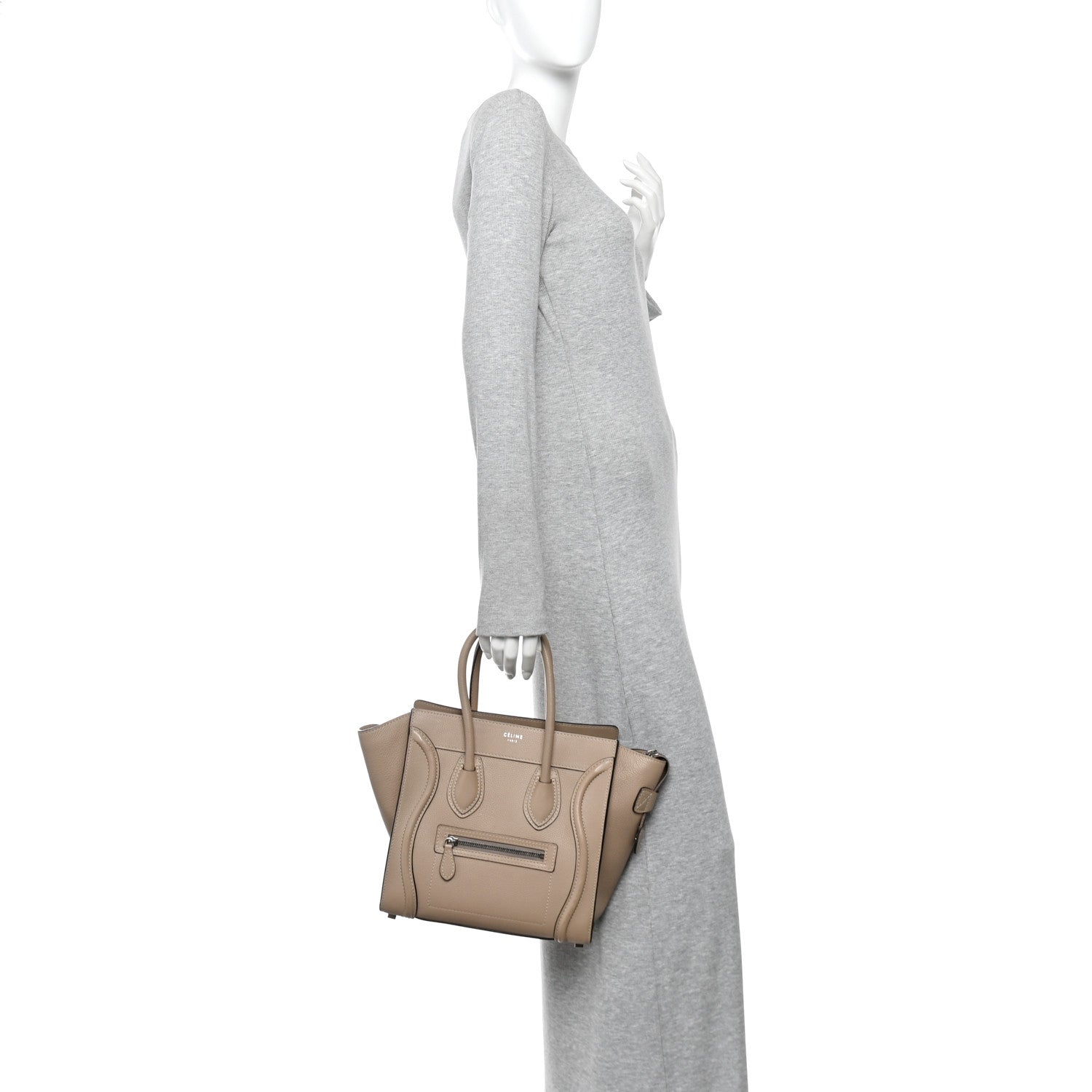 Celine Drummed Calfskin Micro Luggage Dune 2 of 9