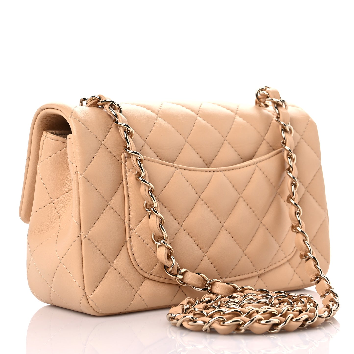 Lambskin Quilted Mini Rectangular Flap Beige