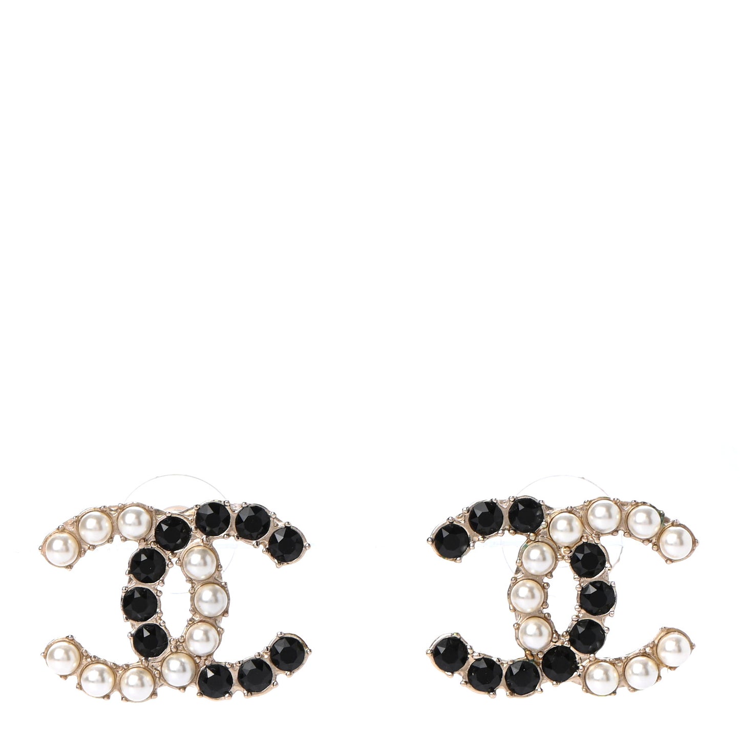Resin Pearl CC Dazzling Domino Earrings Gold Black