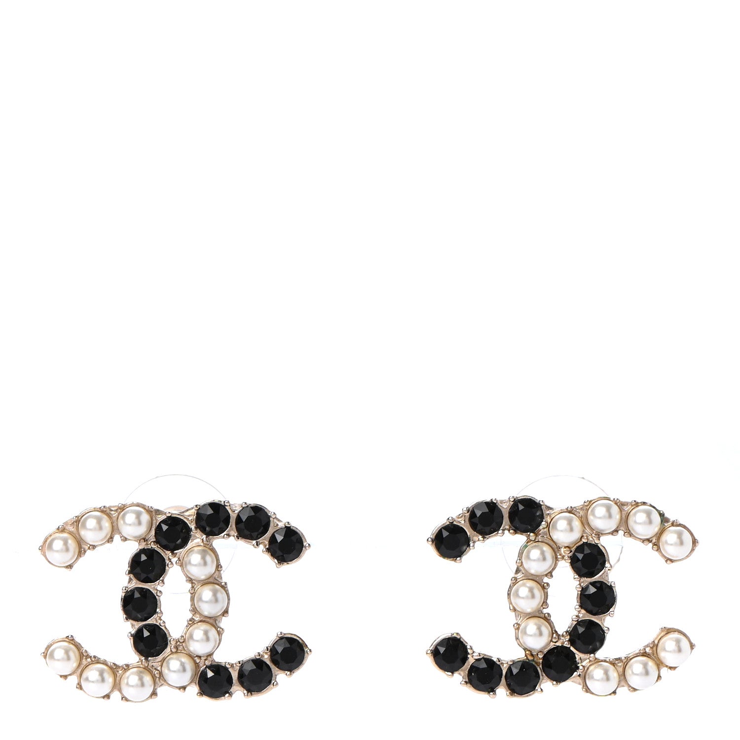 Chanel Resin Pearl CC Dazzling Domino Earrings Gold Black 1 of 5