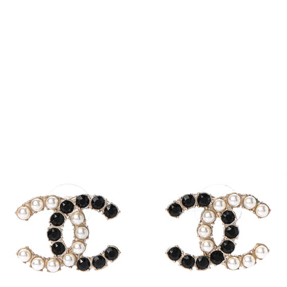 Chanel Resin Pearl CC Dazzling Domino Earrings Gold Black 1 of 5