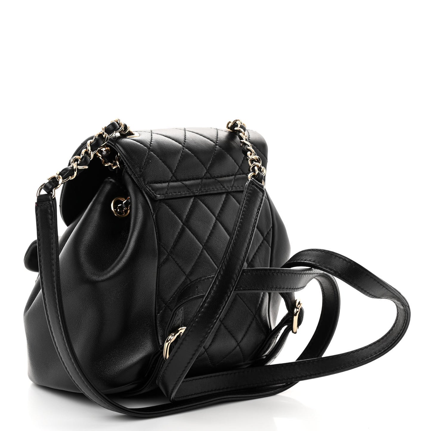 Lambskin Quilted Small Duma Drawstring Backpack Black