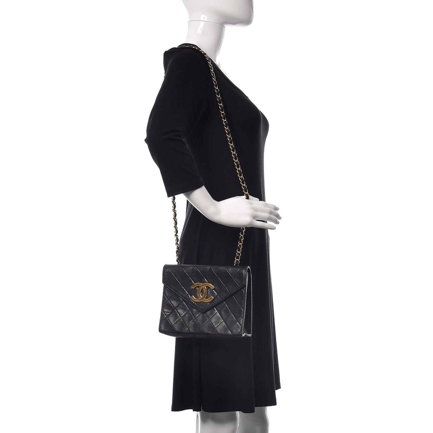 Lambskin Quilted Envelope Flap Black