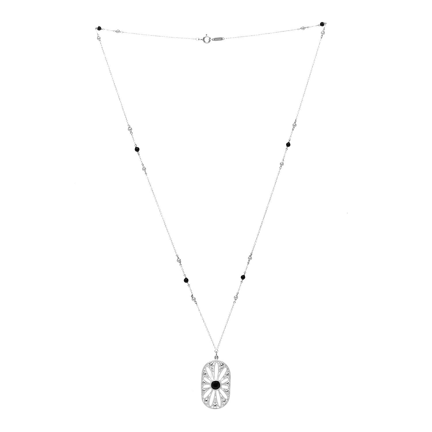 Tiffany Sterling Silver Black Onyx Pearl Ziegfeld Daisy Pendant Necklace 3 of 5