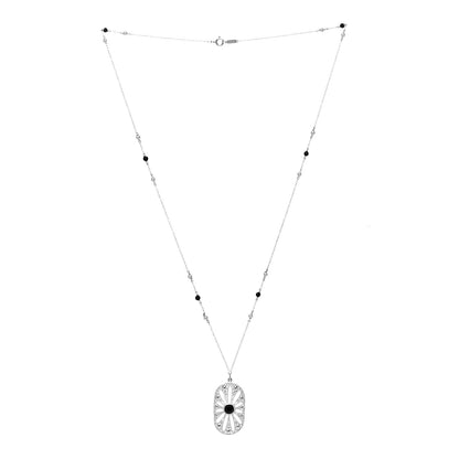 Tiffany Sterling Silver Black Onyx Pearl Ziegfeld Daisy Pendant Necklace 3 of 5