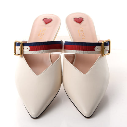 Gucci Malaga Kid Sylvie Web Bamboo Low Heel Mules 40 White 5 of 11