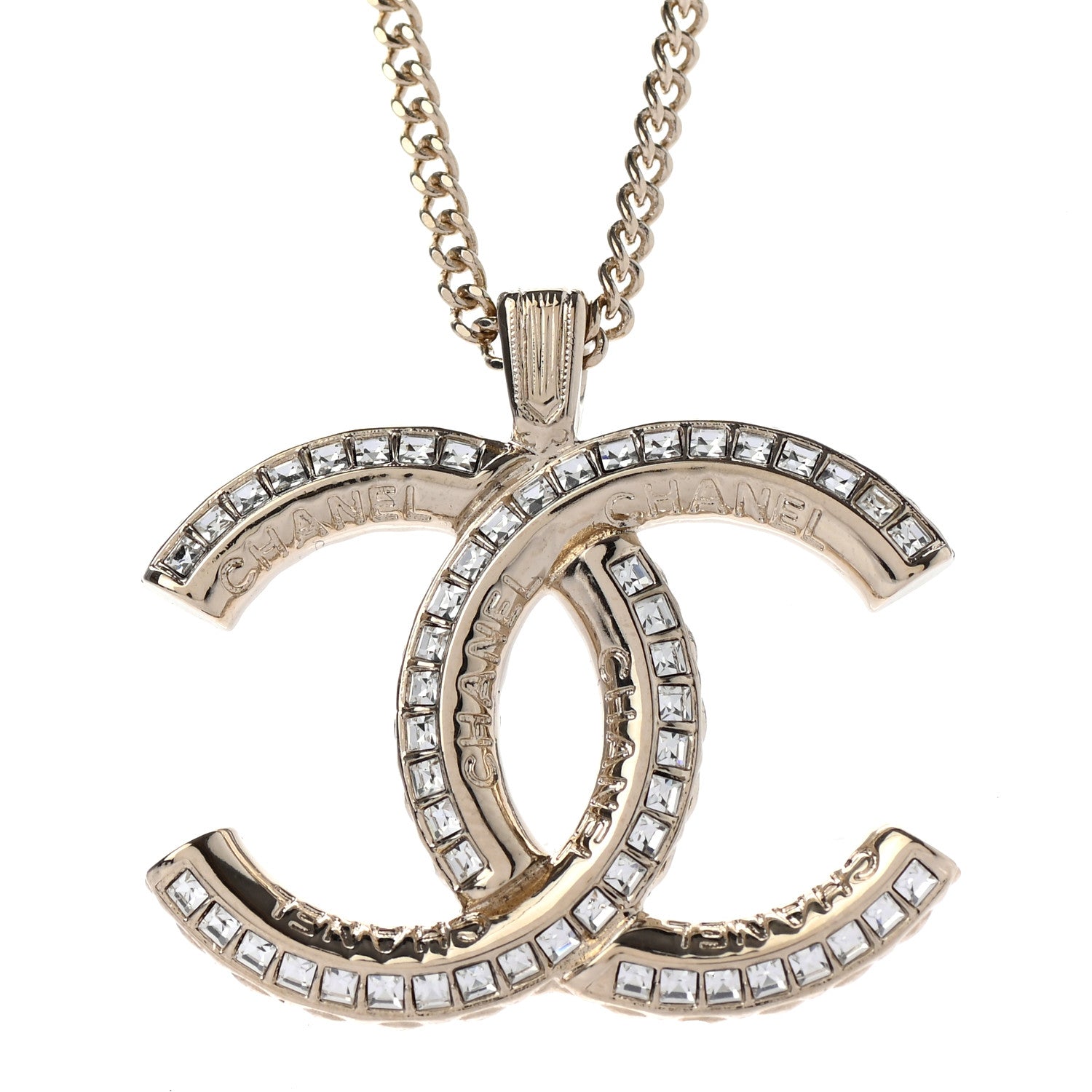 Chanel Crystal CC Pendant Necklace Gold 4 of 5