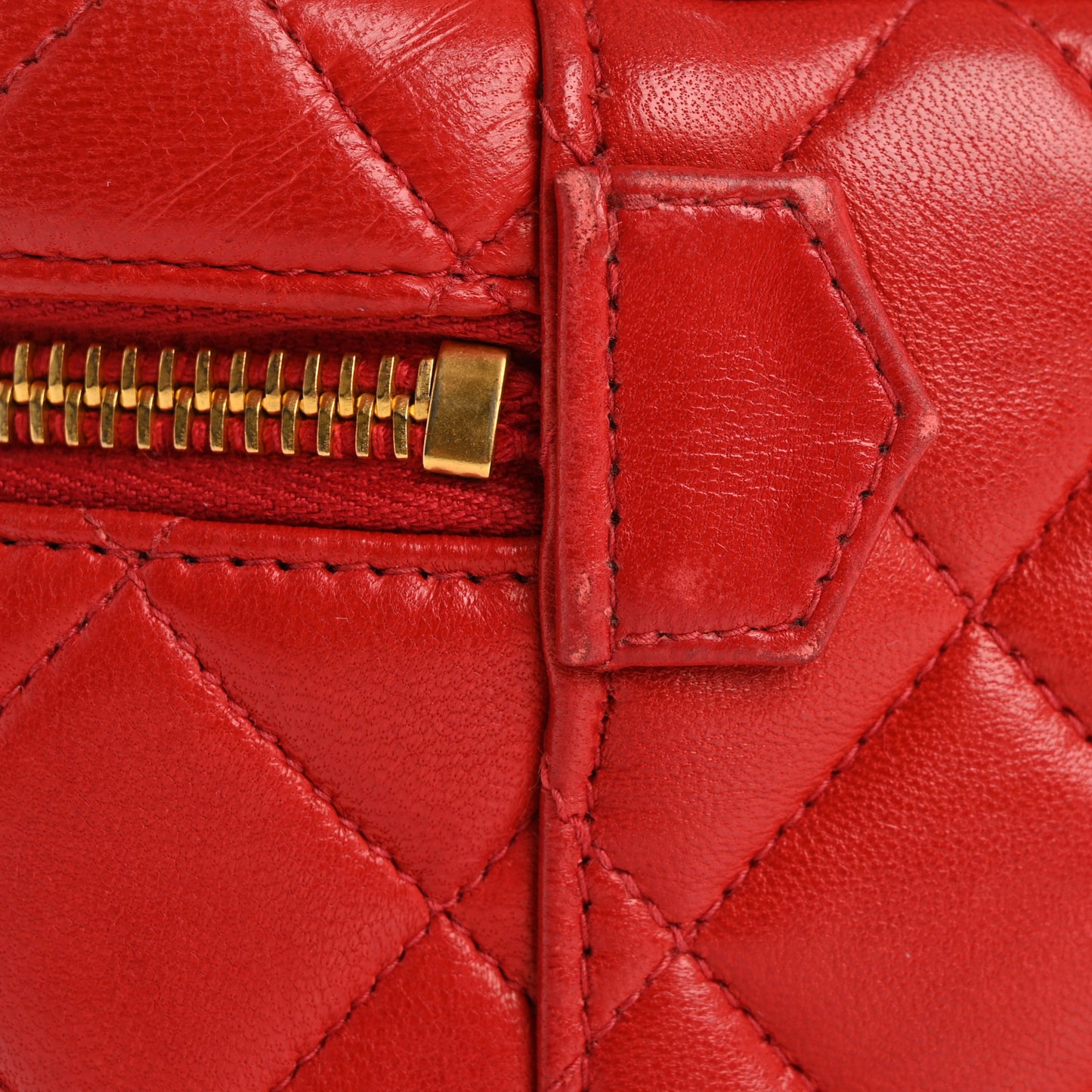 Lambskin Quilted Vanity Case Red