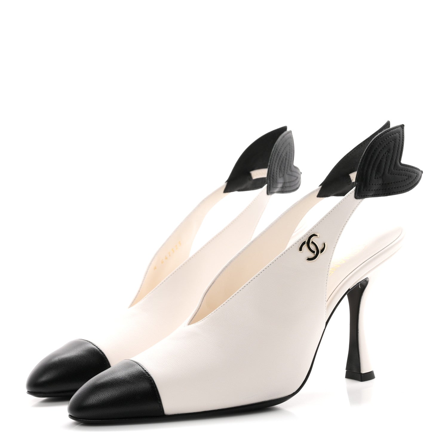 Chanel Lambskin Slingback Pumps 40 White Black 4 of 9