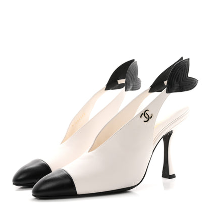Chanel Lambskin Slingback Pumps 40 White Black 4 of 9