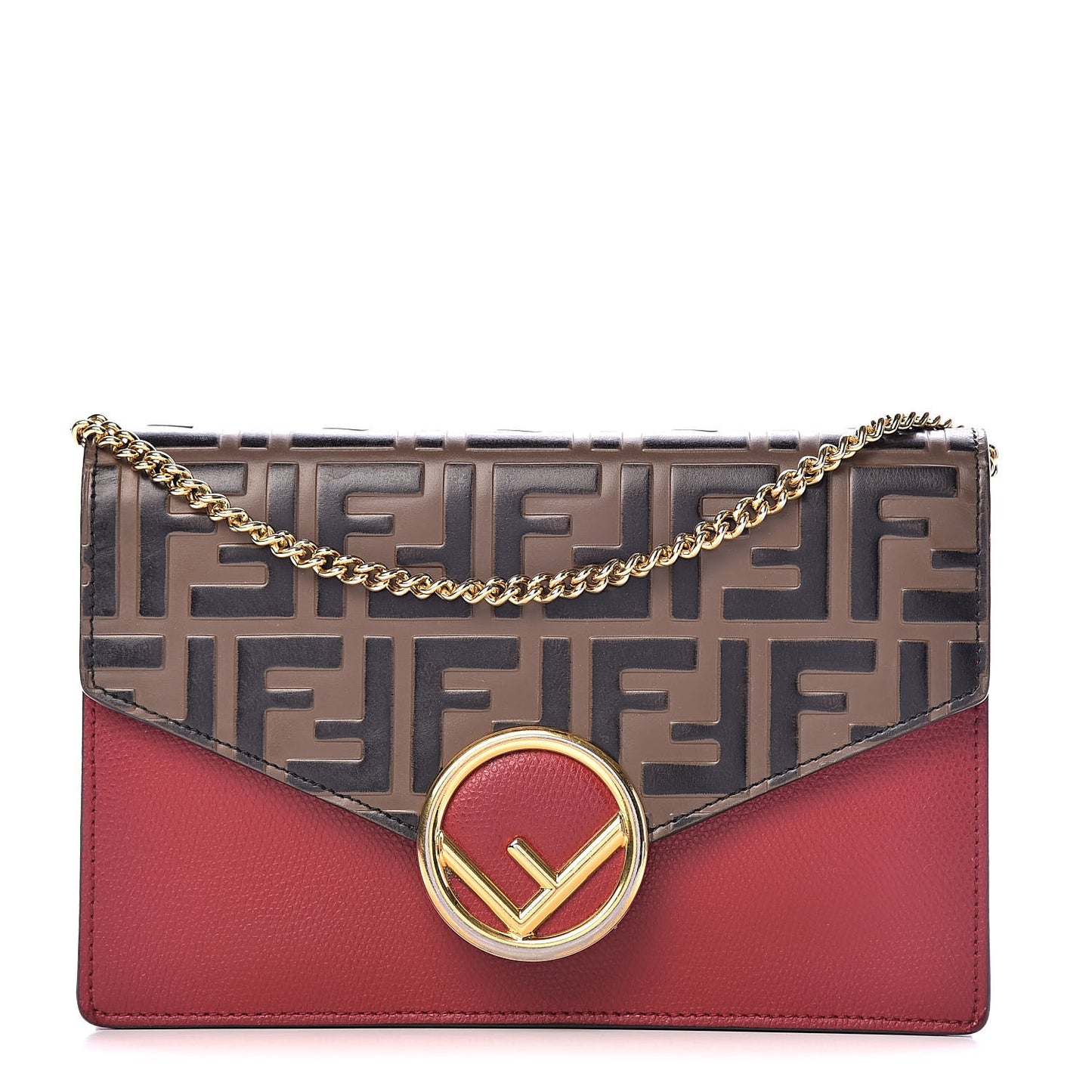 Vitello Cruise F is Fendi FF 1974 Embossed Medium Envelope Wallet On Chain Fragola Maya Black