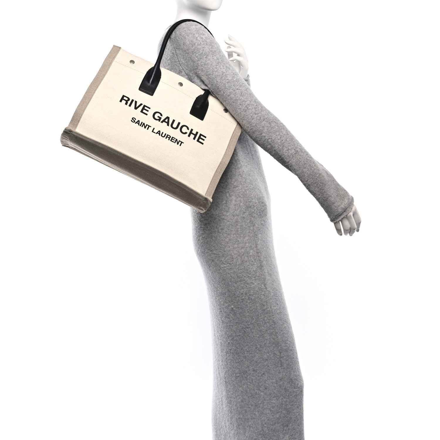 Saint Laurent Linen Calfskin Small Rive Gauche Tote Optic White 2 of 13