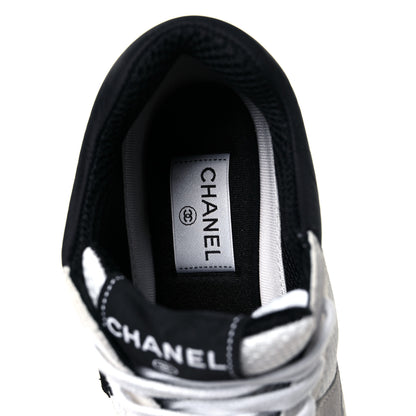 Chanel Mesh Suede Calfskin Grained Calfskin Womens CC Sneakers 39 White Black 6 of 8