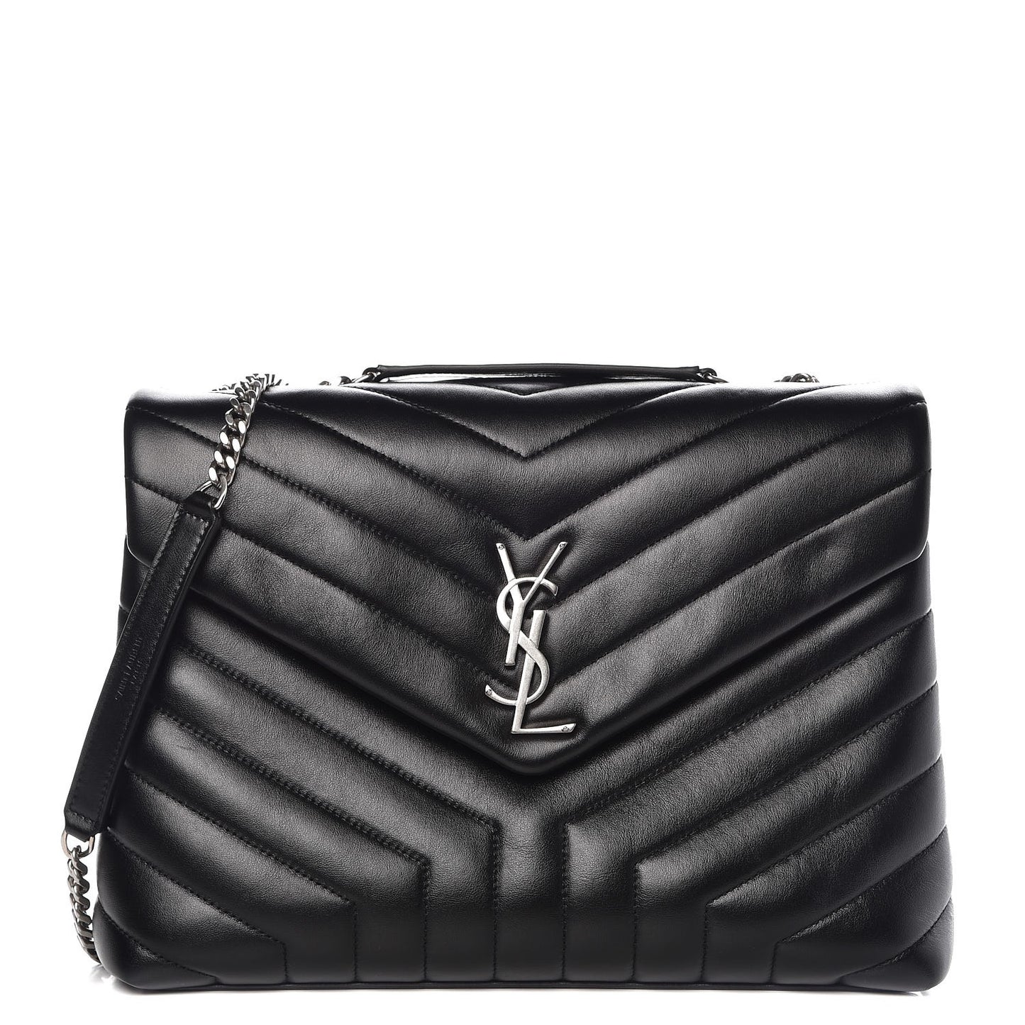 Calfskin Y Quilted Monogram Medium Loulou Chain Satchel Black