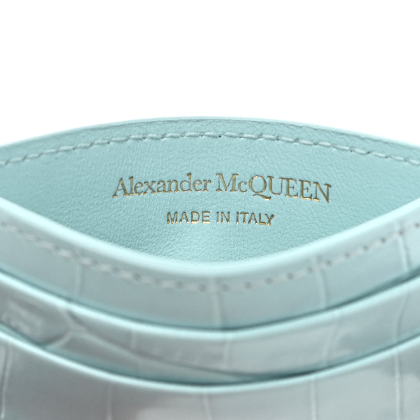 Shiny Calfskin Crocodile Embossed Skull Card Holder Pale Blue