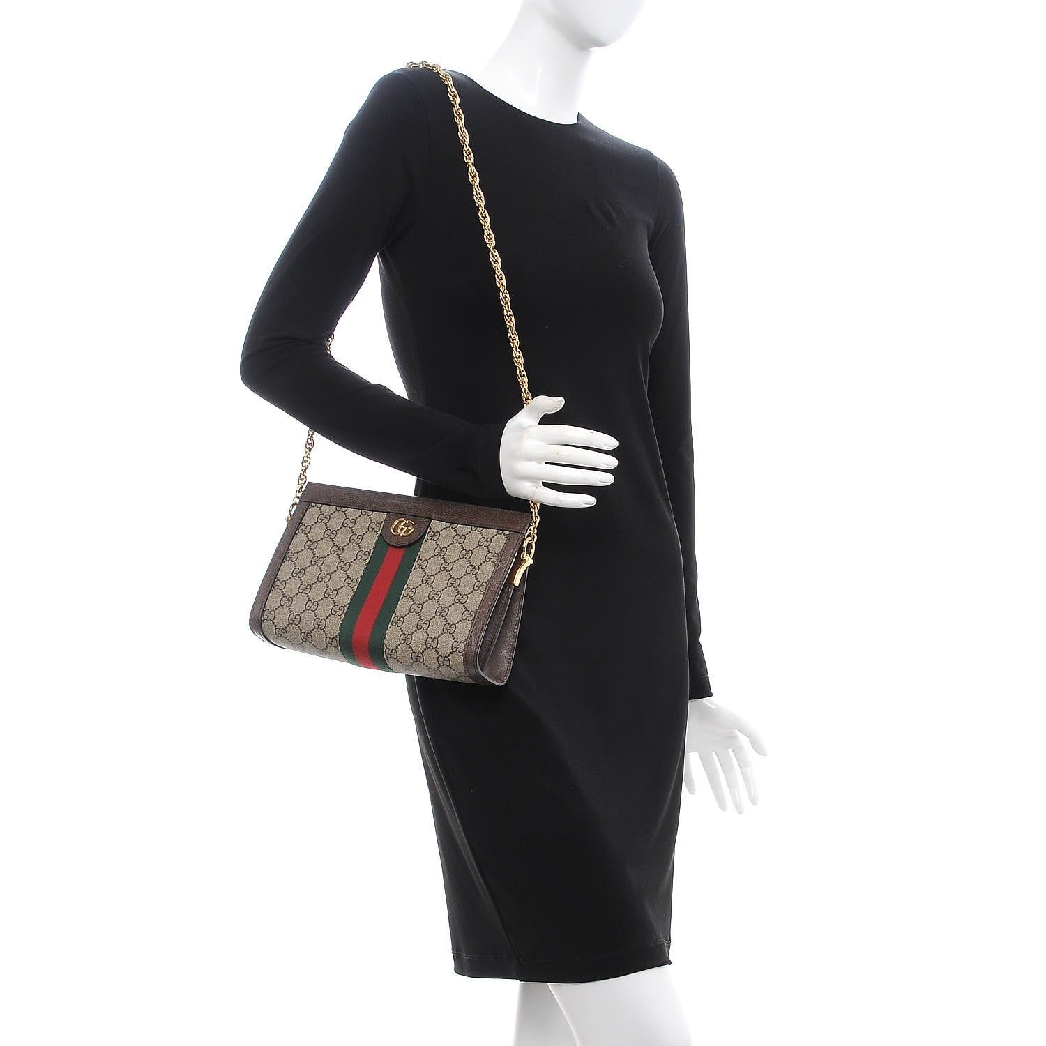 Gucci GG Supreme Monogram Web Small Ophidia Chain Shoulder Bag Brown 2 of 7