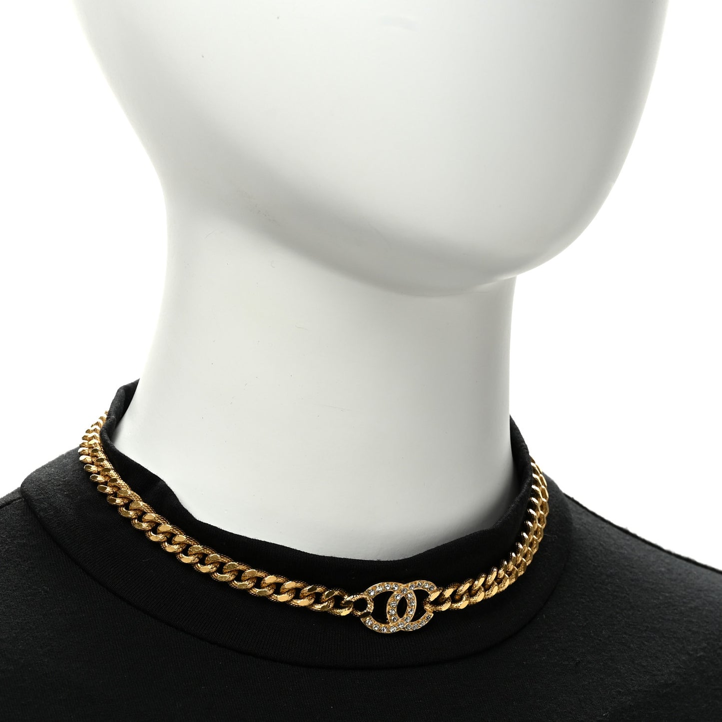 Crystal Chain Link CC Choker Necklace Gold