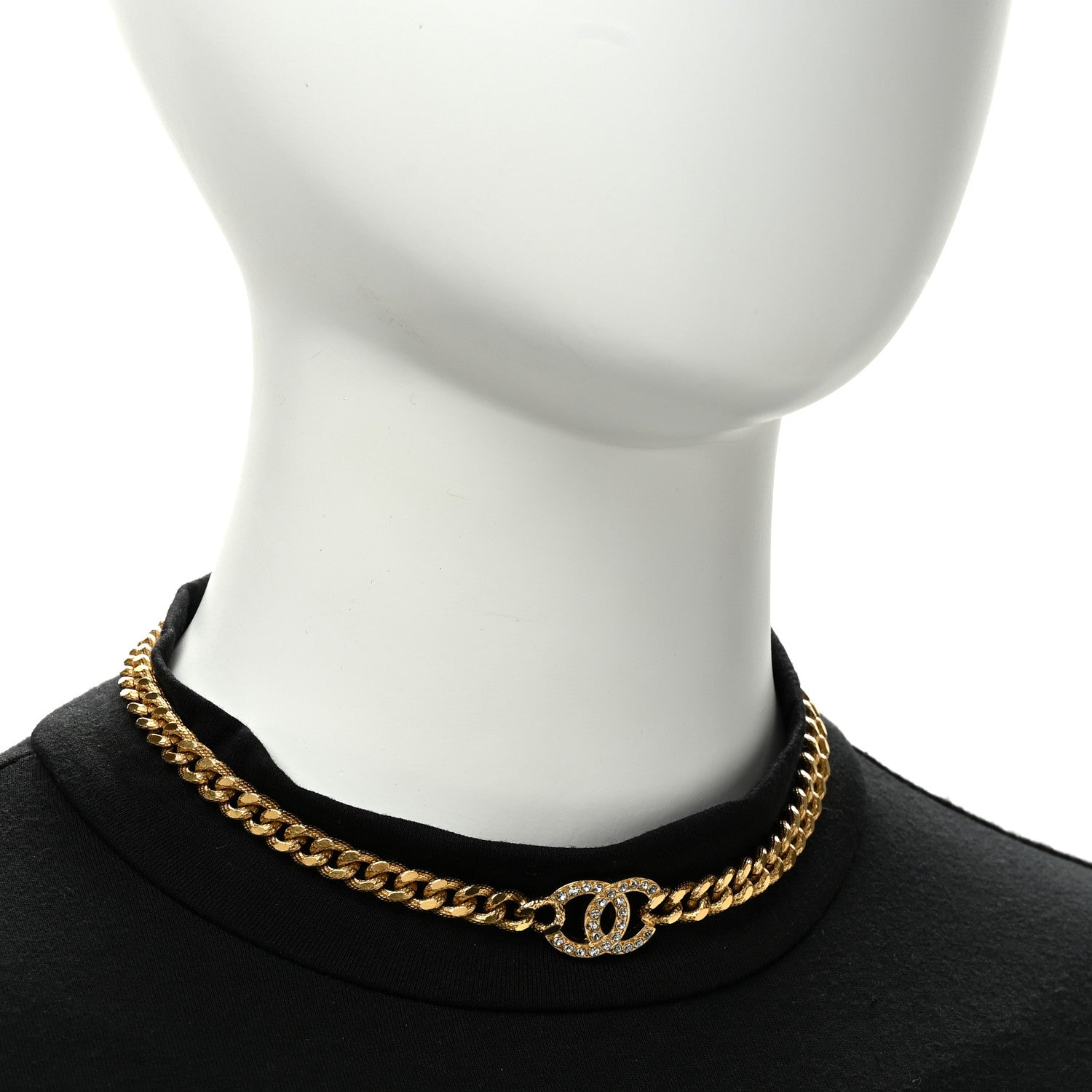 Chanel Crystal Chain Link CC Choker Necklace Gold 2 of 6