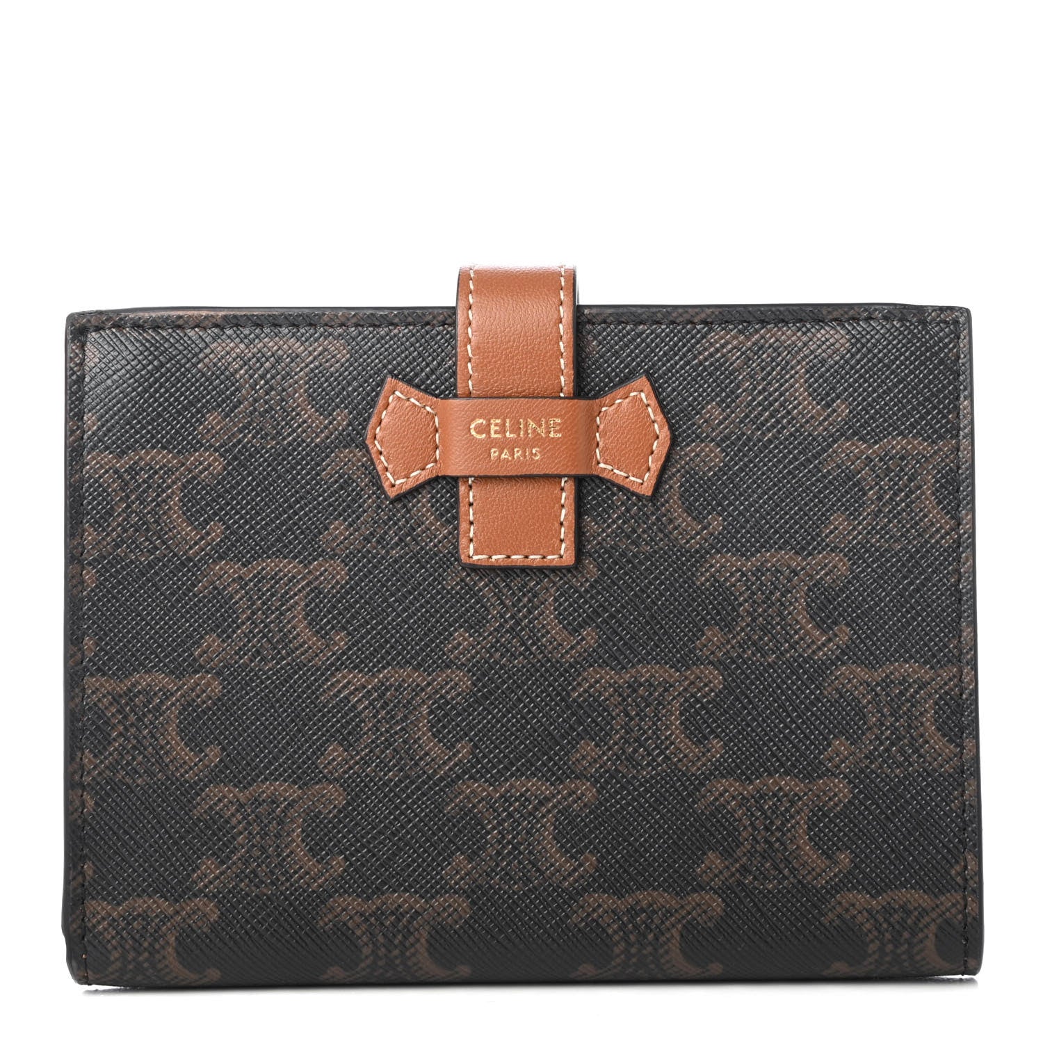 Celine Canvas Triomphe Medium Strap Wallet Tan 1 of 8
