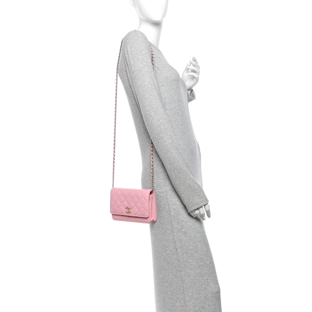 Chanel Caviar Quilted Multi Chain Wallet On Chain WOC Light Pink 2 of 12