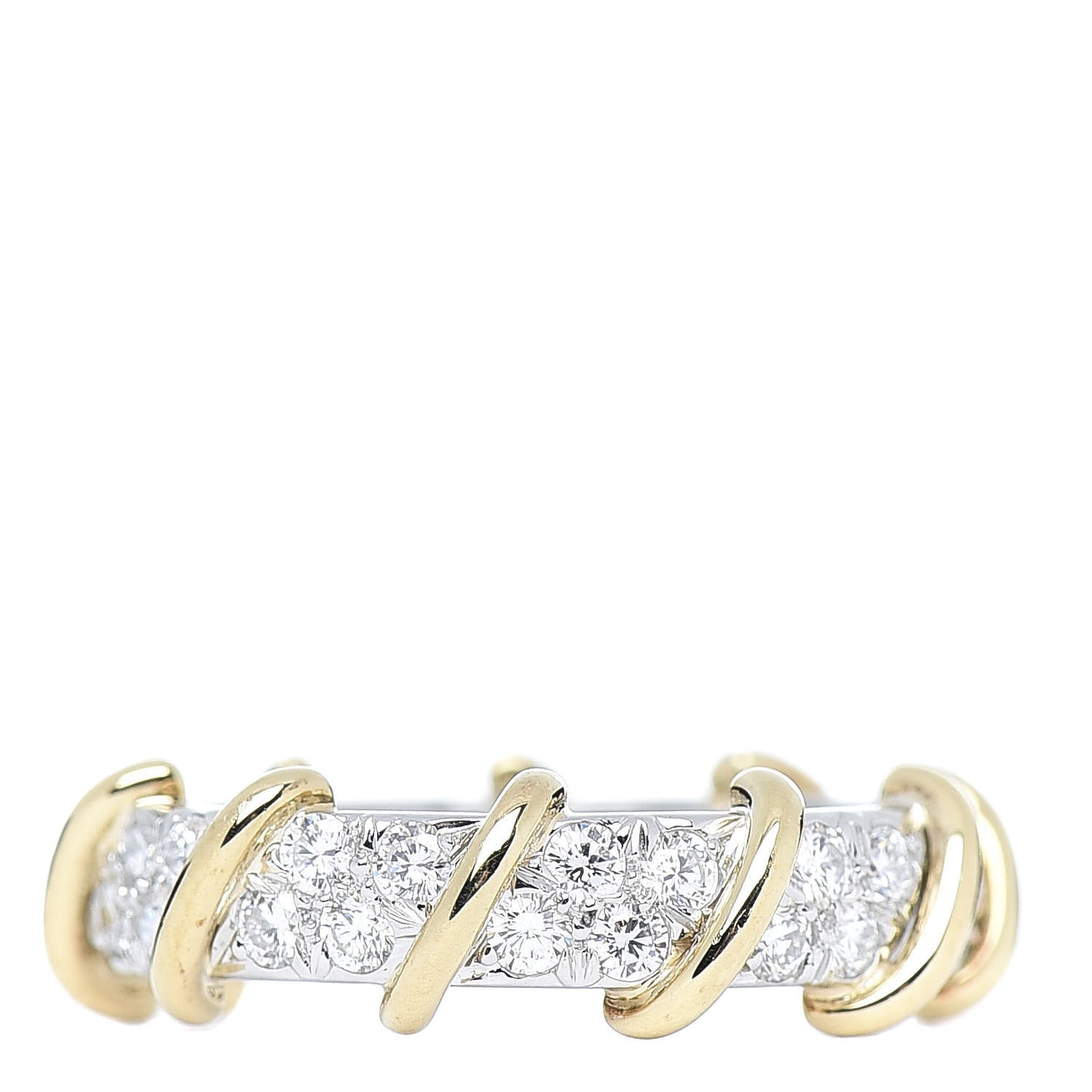 18K Yellow Gold Platinum Diamond Schlumberger Band Ring 52 6