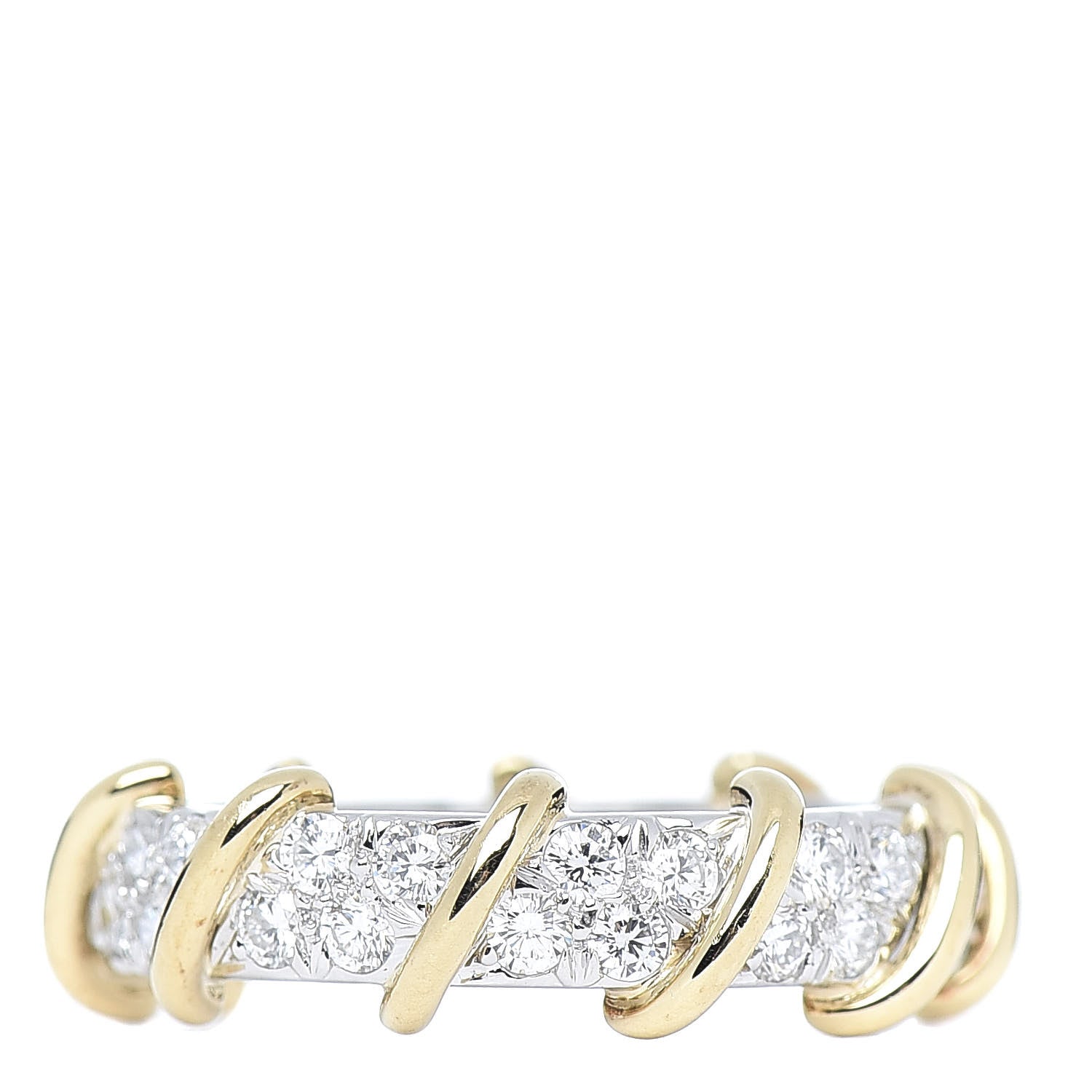 Tiffany 18K Yellow Gold Platinum Diamond Schlumberger Band Ring 52 6 1 of 4