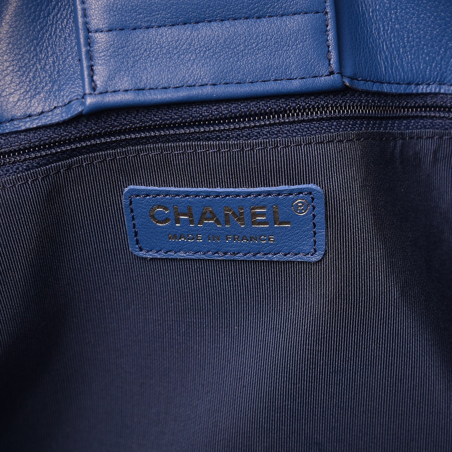 Calfskin Quilted Large CC Shopping Tote Blue