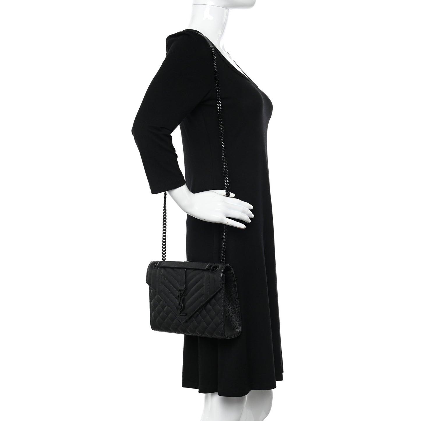 Grain De Poudre Textured Mixed Matelasse Triquilt Medium Monogram Monochrome Satchel Black