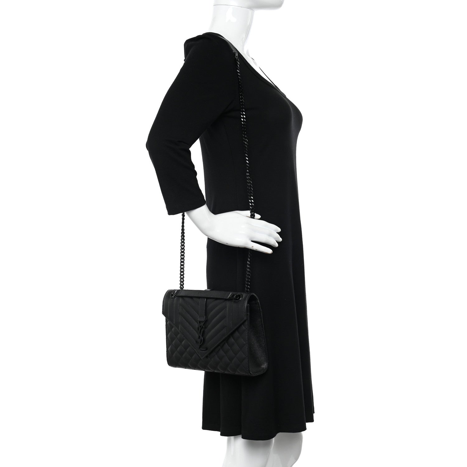 Saint Laurent Grain De Poudre Textured Mixed Matelasse Triquilt Medium Monogram Monochrome Satchel Black 2 of 10
