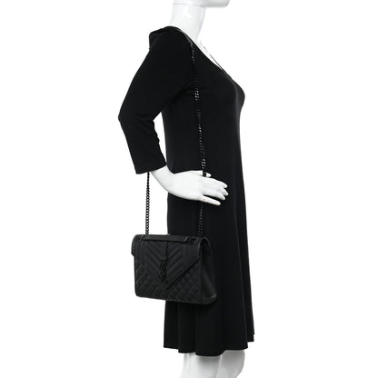 Saint Laurent Grain De Poudre Textured Mixed Matelasse Triquilt Medium Monogram Monochrome Satchel Black 2 of 10