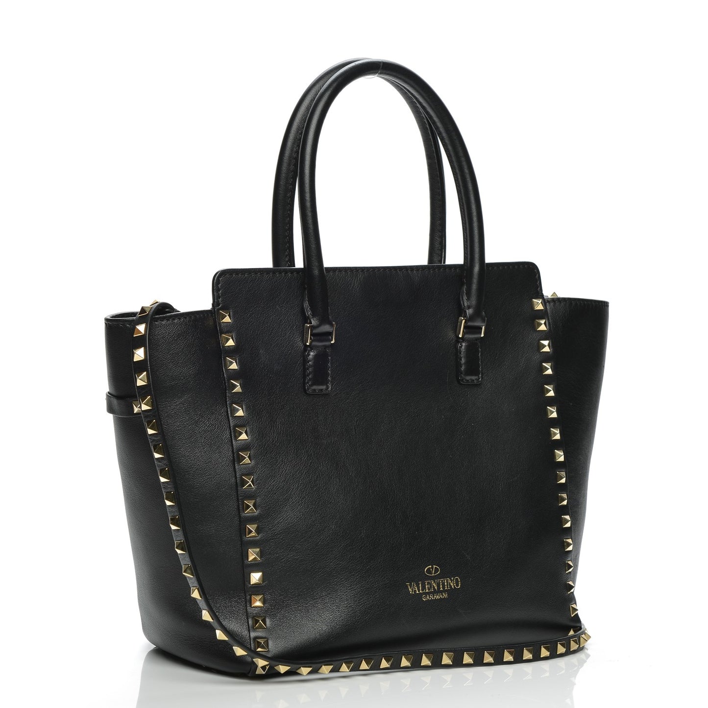 Vitello Rockstud Double Handle Tote Black