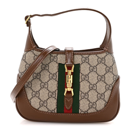 Gucci GG Supreme Monogram Azalea Calfskin Web Mini Jackie 1961 Hobo Beige Ebony Brown Sugar 1 of 11