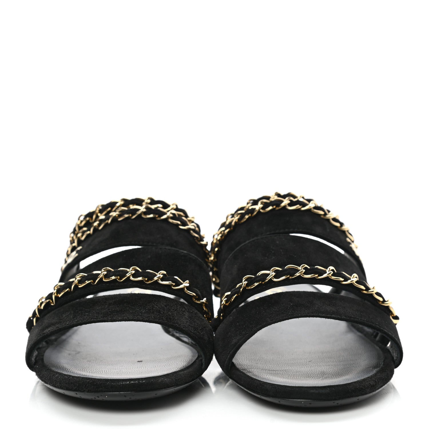 Chanel Suede Chain Mule Sandals 36 Black 2 of 10