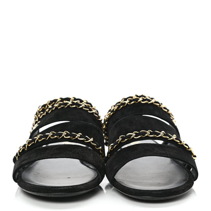 Chanel Suede Chain Mule Sandals 36 Black 2 of 10