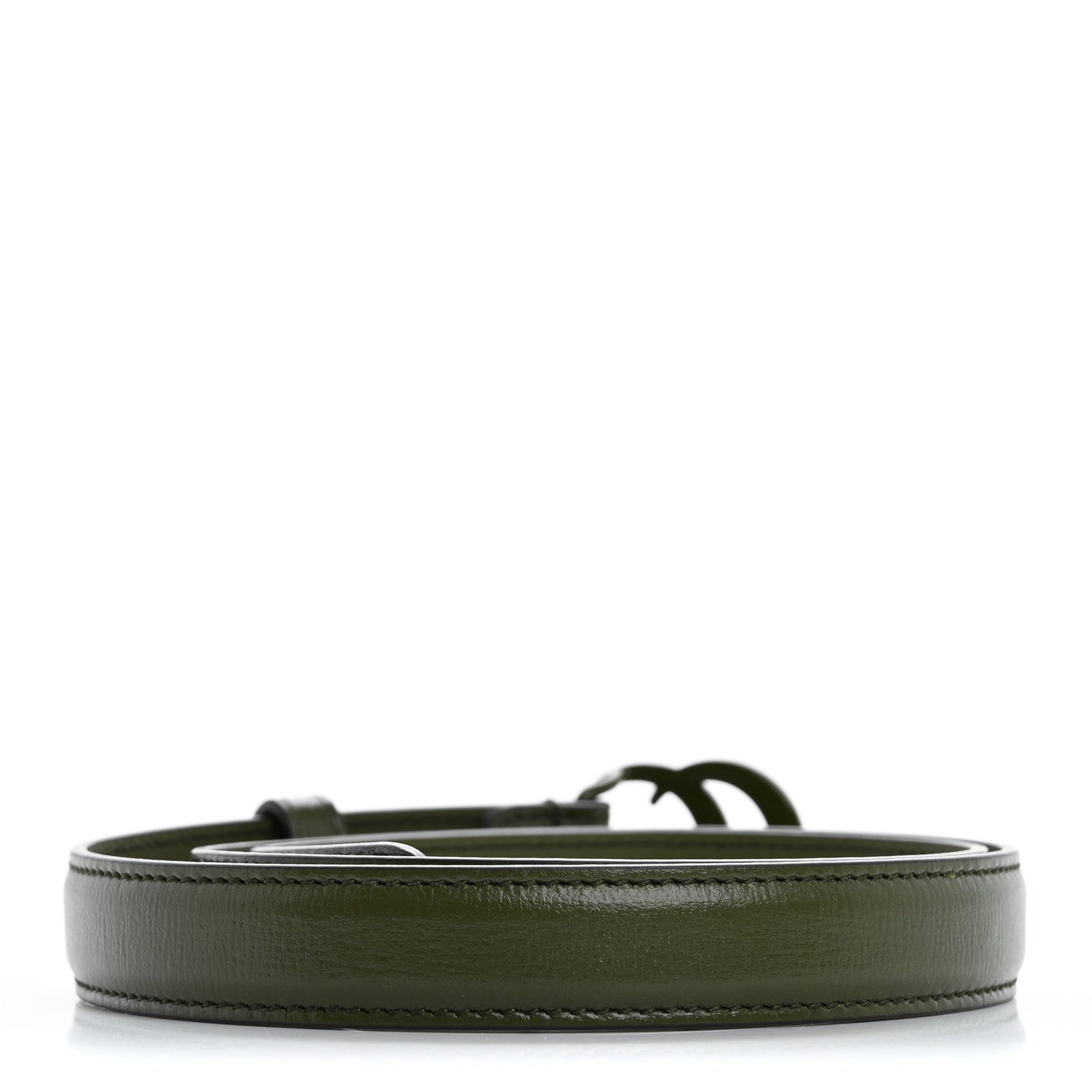 Gucci Azalea Calfskin Enamel Monochrome Double G 20mm Belt 75 30 Military Green 2 of 6