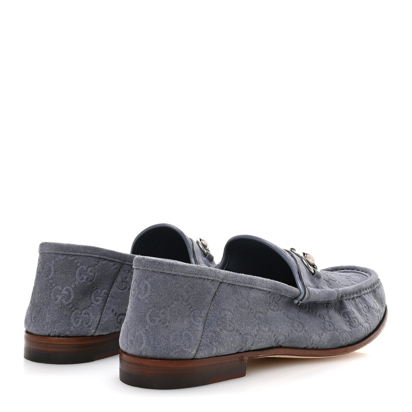 Luxury Suede Guccissima Mens Horsebit Mocassin Loafers 9.5 Foggy Grey