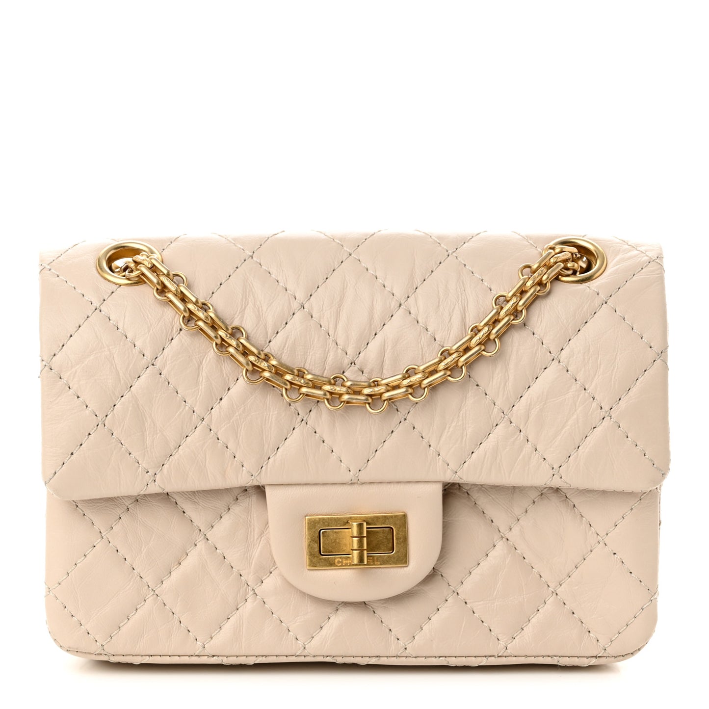 Aged Calfskin Quilted 2.55 Reissue Mini Flap Light Beige