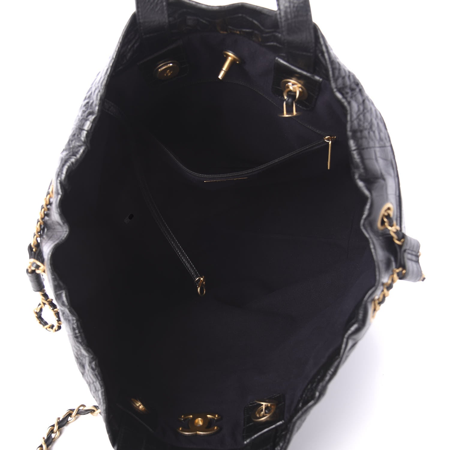 Chanel Calfskin Crocodile Embossed Large Cocodile Shopping Tote Black 6 of 11