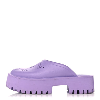 Gucci Rubber GG Monogram Perforated Elea Platform 55mm Lug Sole Sandals 40 Lapis 1 of 11