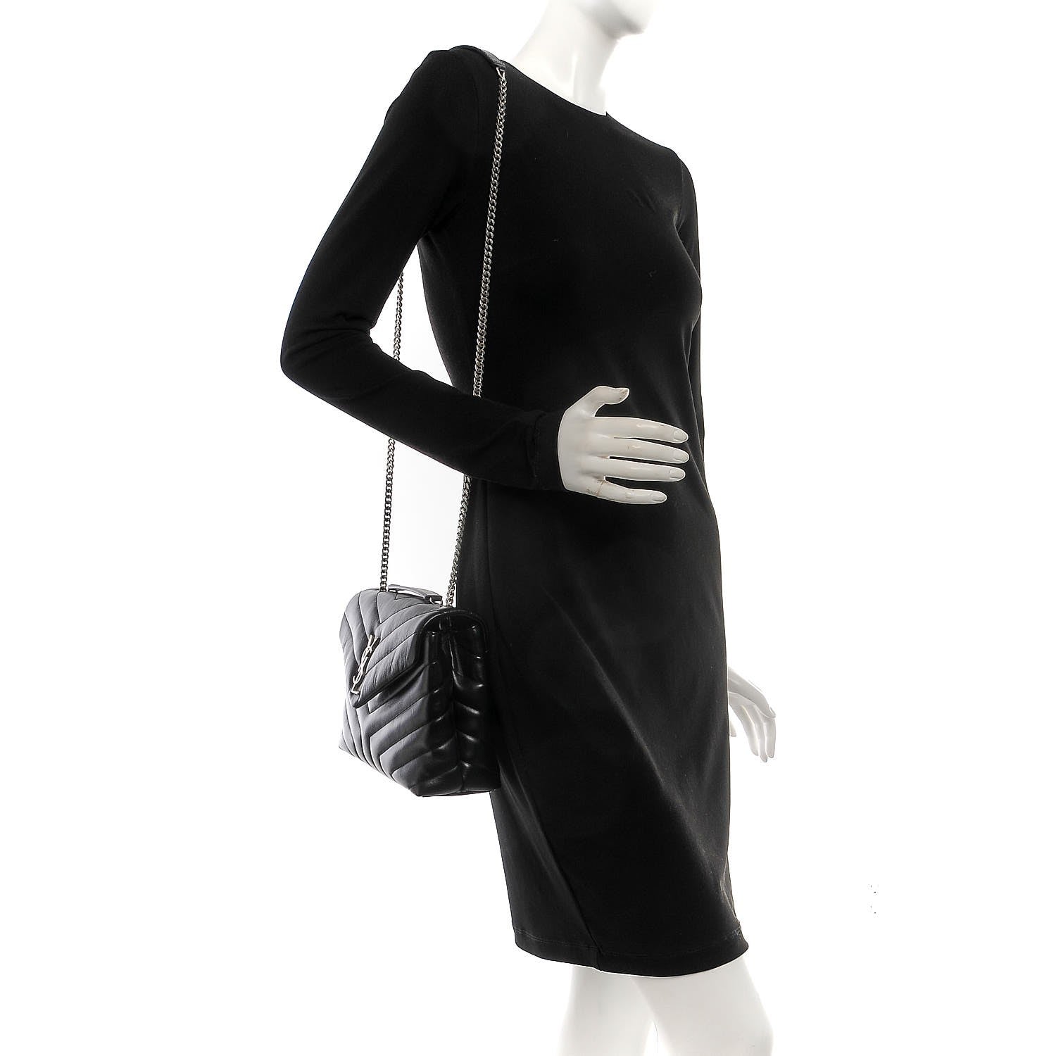 Saint Laurent Calfskin Y Quilted Monogram Small Loulou Chain Satchel Black 3 of 9